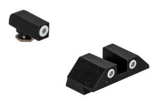 Night Fision Perfect Dot night sight set with square notch, white front and white rear ring for large-frame Glocks.